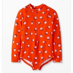 Hanna Andersson Girls Red Polka Dot Long Sleeve Rash Guard Swimsuit One Piece 10